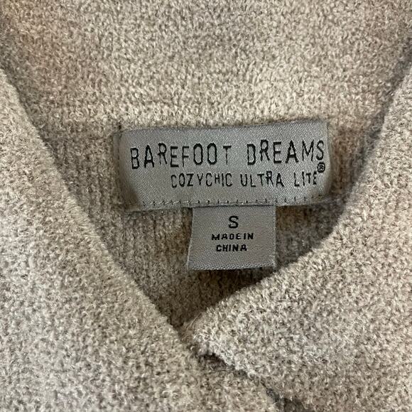Barefoot Dreams CozyChic Ultra Lite Polo Sweater Top Women’s Small Taupe Knit - Picture 3 of 7